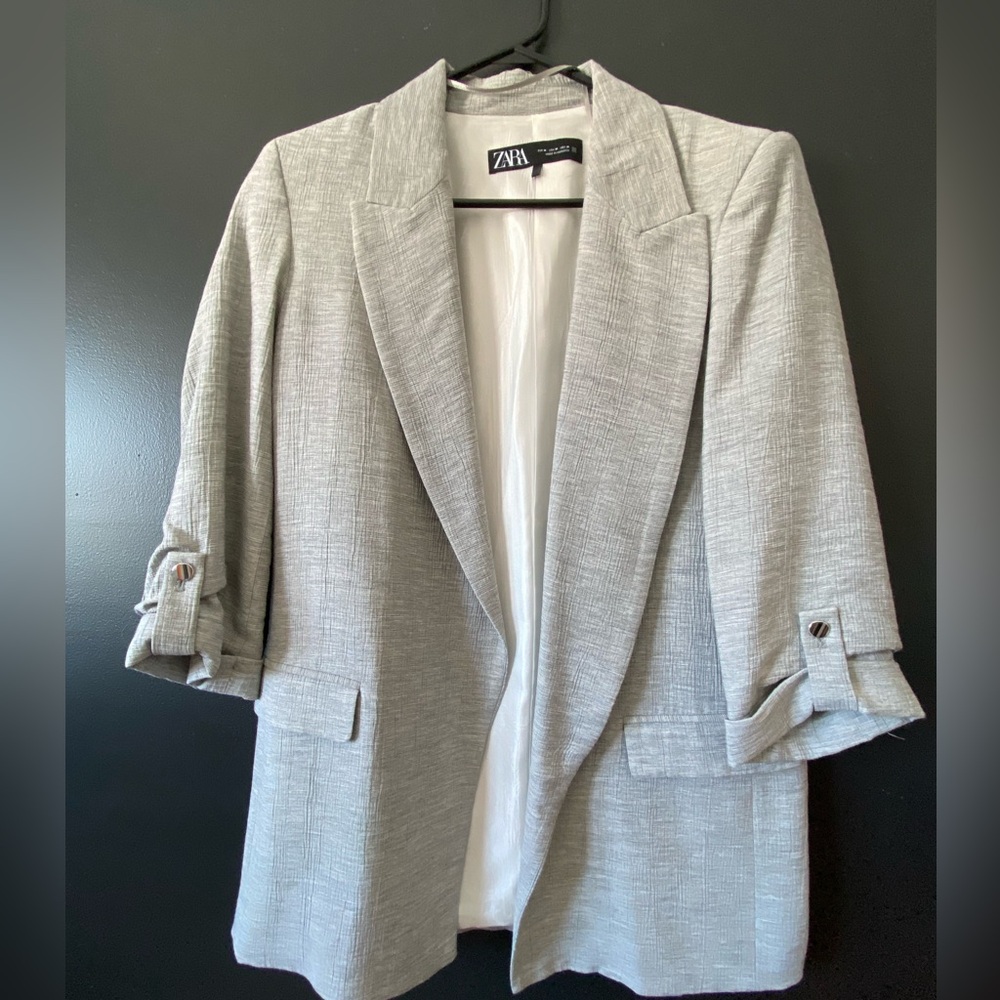 Zara Women's Light Gray Textured Blazer